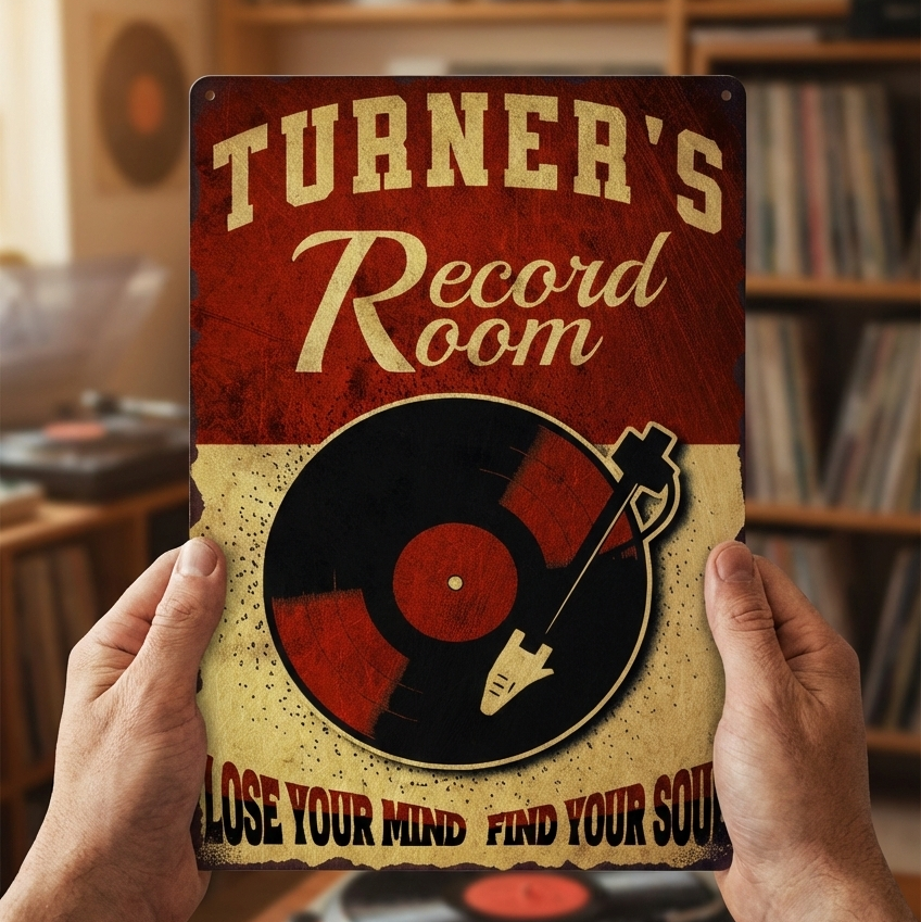 Custom Vintage Vinyl Record Room Metal Sign | Retro Music Wall Art & Personalized Gifts for Music Lovers Musician Fusion