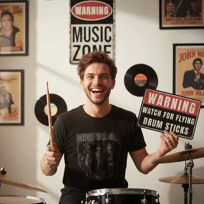 Flying Drum Sticks Metal Sign