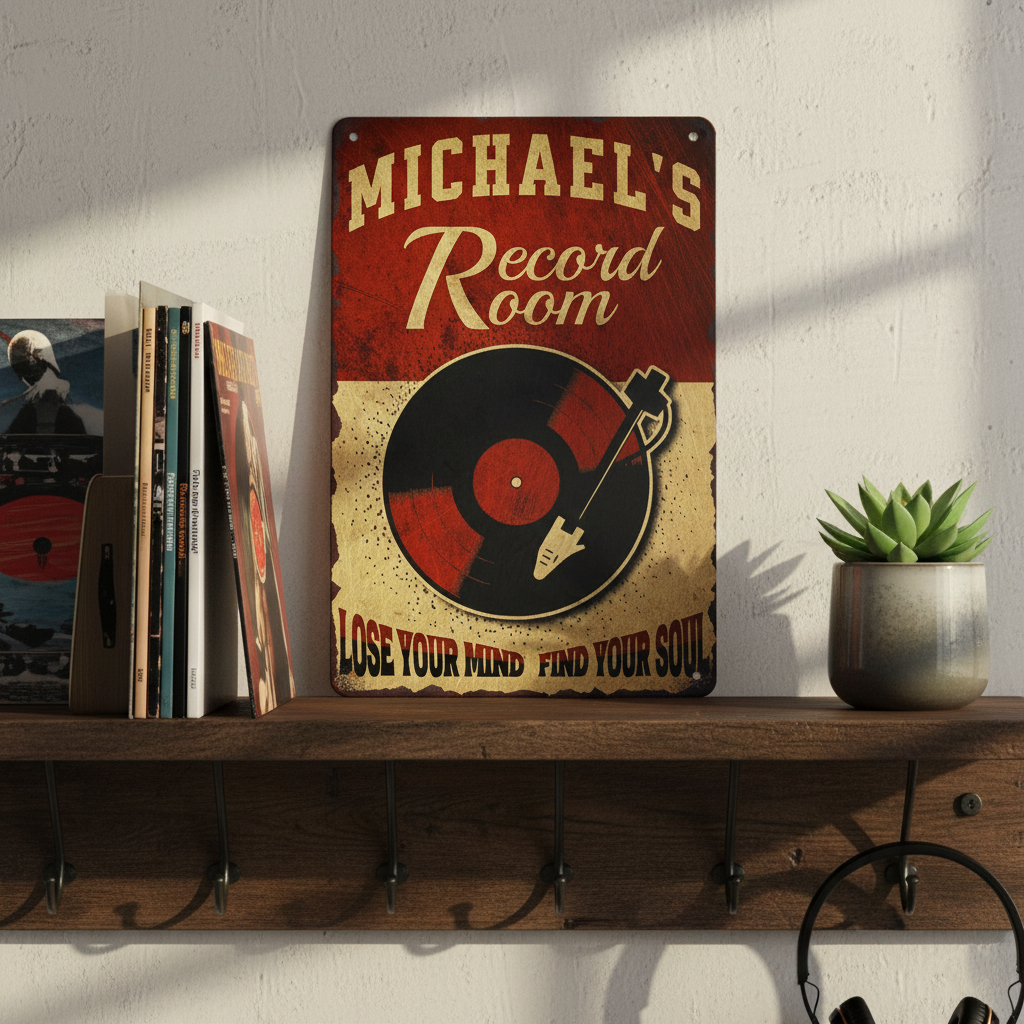 Vintage Vinyl Record Room Sign Musician Fusion