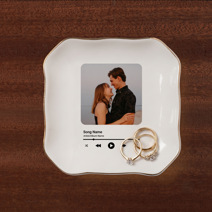 Personalized Anniversary Gift for Husband Wife | Custom Photo Song Jewelry Dish Ceramic Trinket Tray