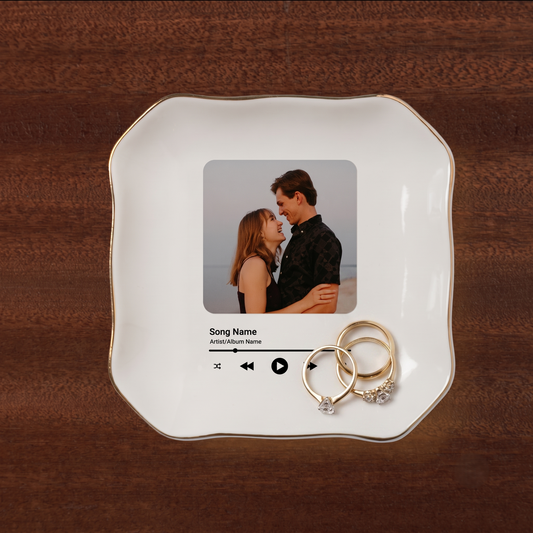 Personalized Anniversary Gift for Husband Wife | Custom Photo Song Jewelry Dish Ceramic Trinket Tray