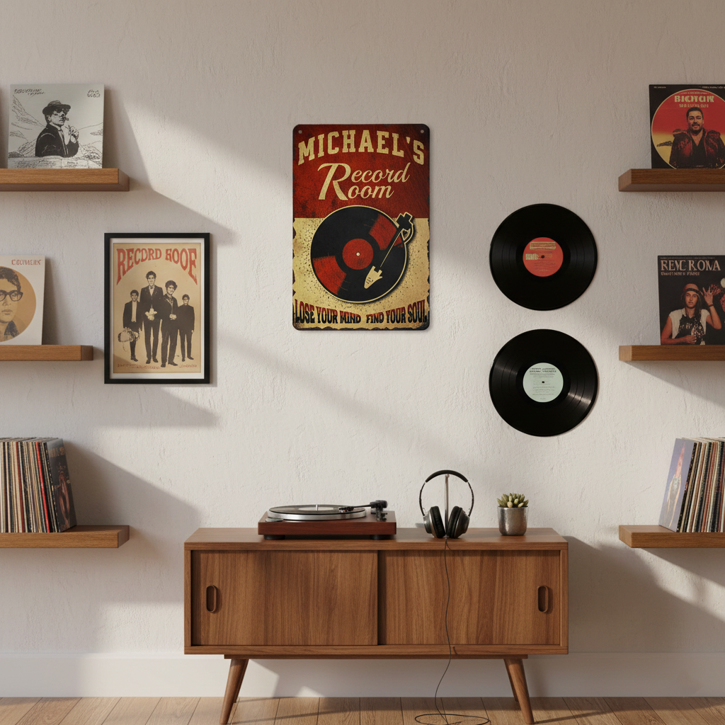 Vintage Vinyl Record Room Sign Musician Fusion