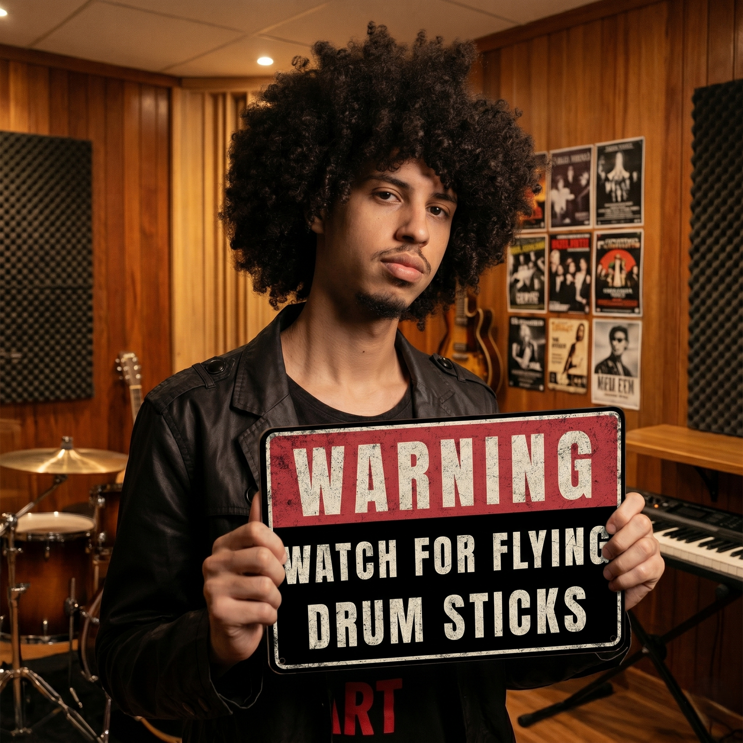 Watch for Flying Drum Sticks Metal Sign | Funny Drummer Gifts & Studio Room Warning Decor Plaque Musician Fusion