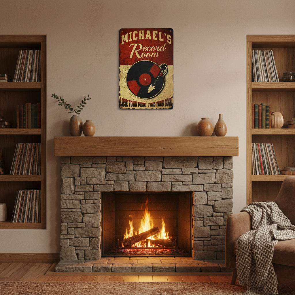 Vintage Vinyl Record Room Sign Musician Fusion