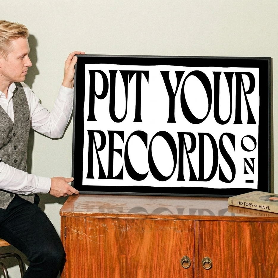 Put Your Records On Framed Poster | Vintage Vinyl Lover Wall Art & Retro Music Quote Print Musician Fusion