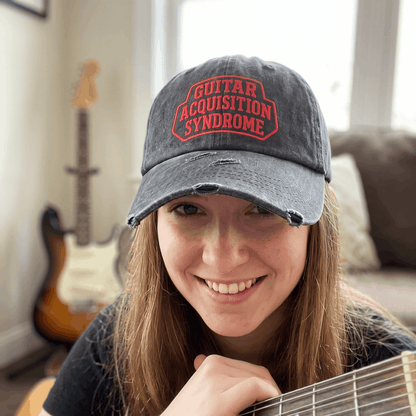 Funny Guitar Hat for Men Women | "Guitar Acquisition Syndrome" Printed Distressed Musician Dad Cap Gift