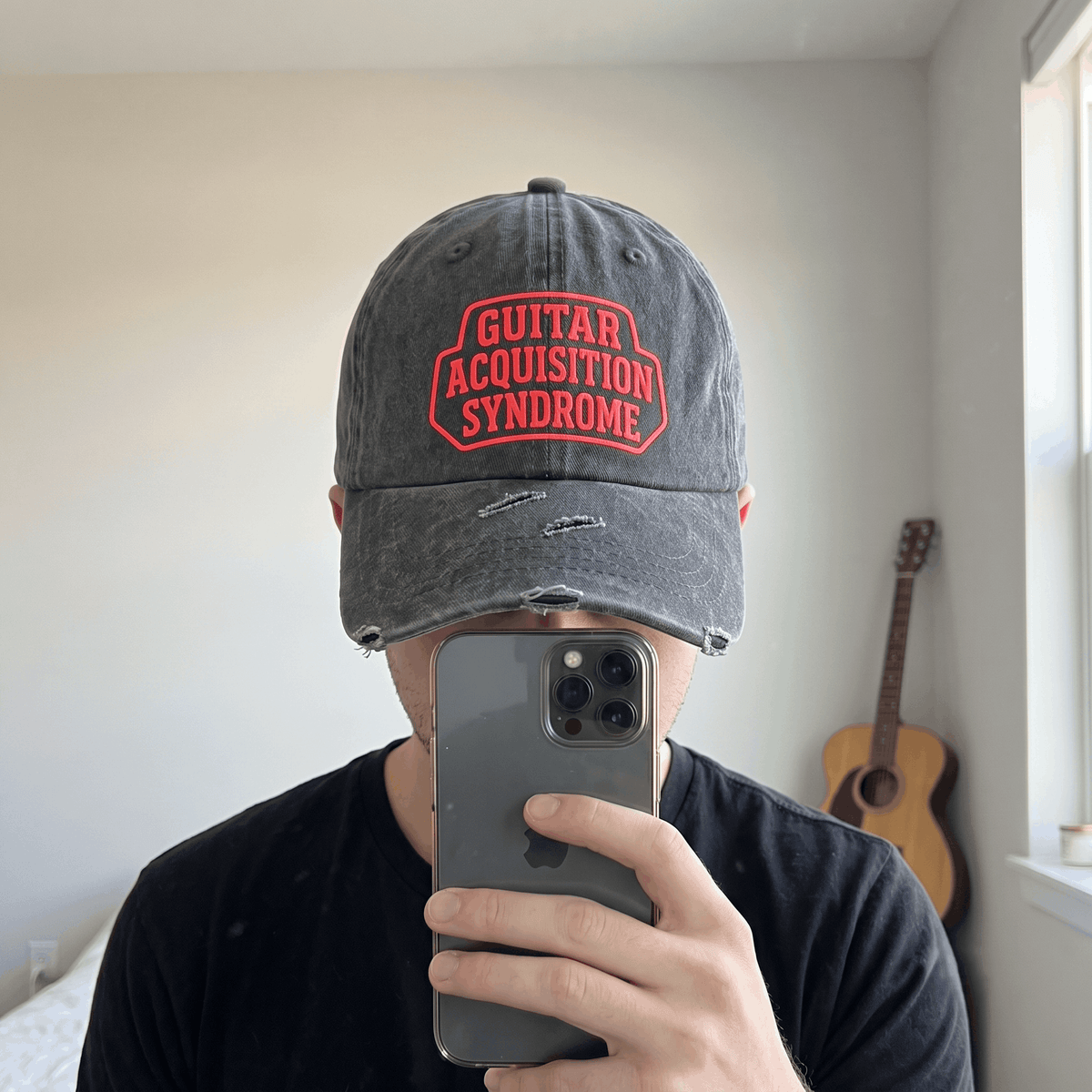 Funny Guitar Hat for Men Women | "Guitar Acquisition Syndrome" Printed Distressed Musician Dad Cap Gift