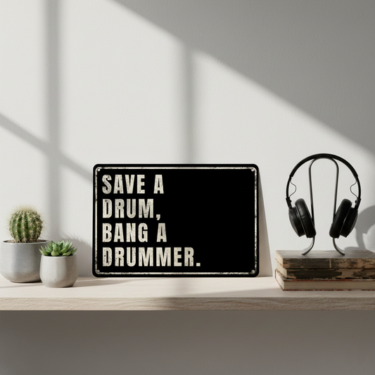 Bang A Drummer Metal Sign Musician Fusion