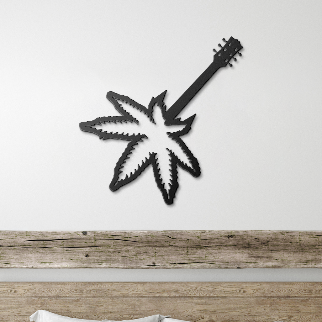 Leaf_Guitar_Metal_Sign_Black_Farmhouse_Bedroom_Mockup.png