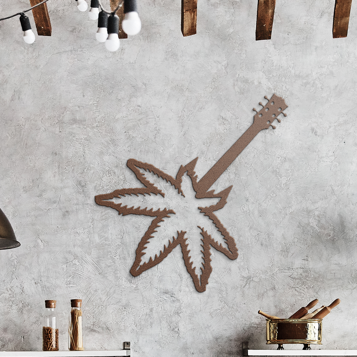 Leaf_Guitar_Metal_Sign_Copper_Rustic_Kitchen_Mockup.png