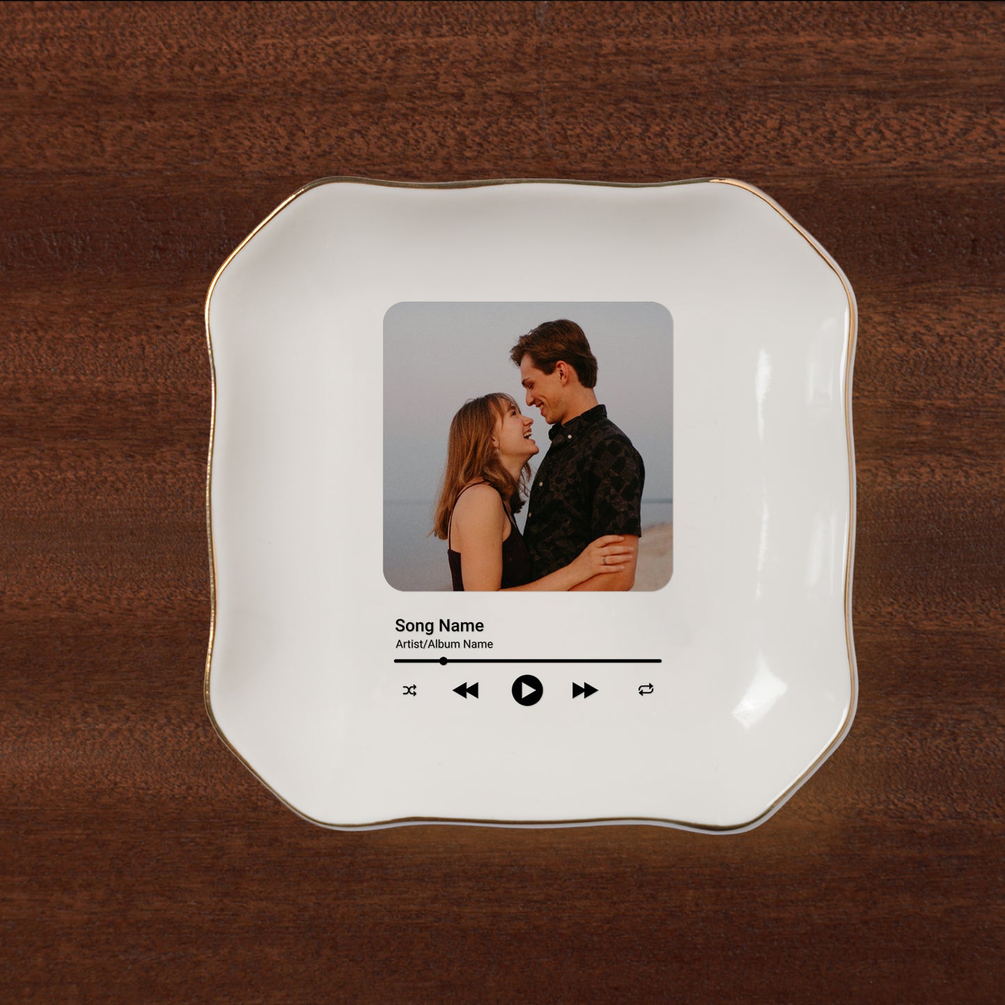 Personalized Anniversary Gift for Husband Wife | Custom Photo Song Jewelry Dish Ceramic Trinket Tray