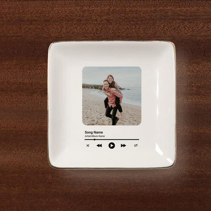 Personalized Anniversary Gift for Husband Wife | Custom Photo Song Jewelry Dish Ceramic Trinket Tray