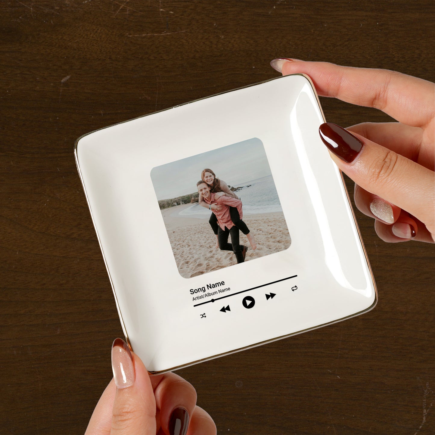 Personalized Anniversary Gift for Husband Wife | Custom Photo Song Jewelry Dish Ceramic Trinket Tray