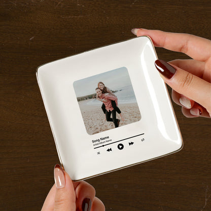 Personalized Anniversary Gift for Husband Wife | Custom Photo Song Jewelry Dish Ceramic Trinket Tray