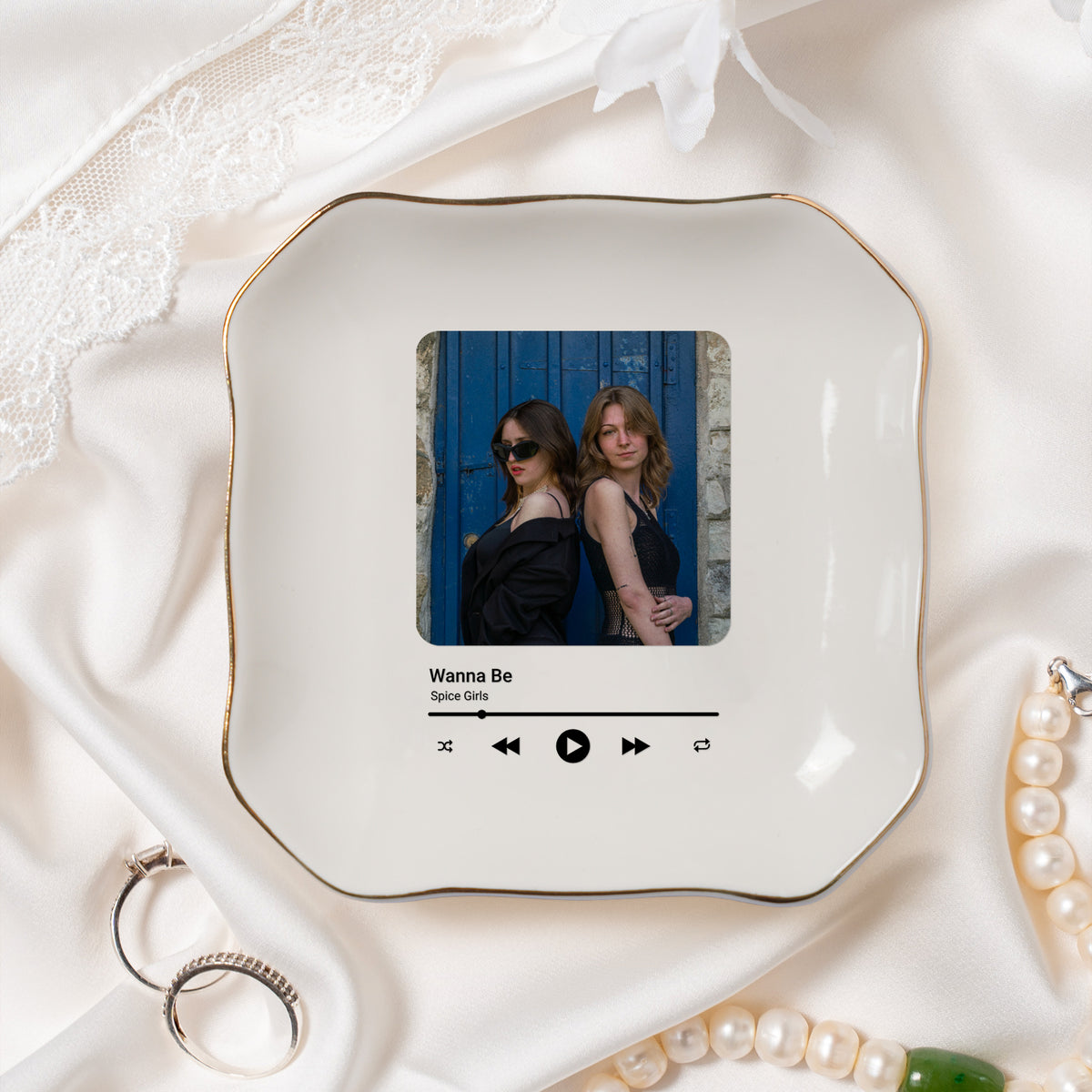Personalized Anniversary Gift for Husband Wife | Custom Photo Song Jewelry Dish Ceramic Trinket Tray