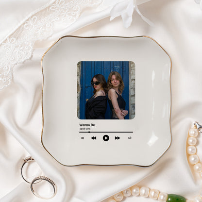 Personalized Anniversary Gift for Husband Wife | Custom Photo Song Jewelry Dish Ceramic Trinket Tray