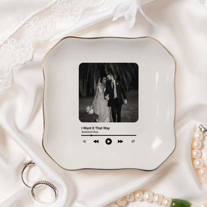 Personalized Anniversary Gift for Husband Wife | Custom Photo Song Jewelry Dish Ceramic Trinket Tray