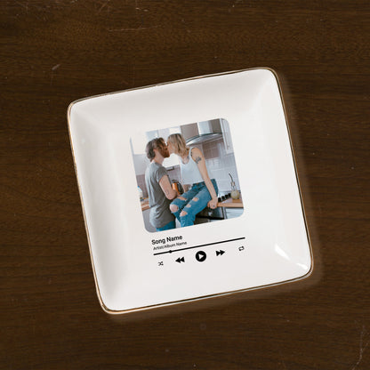 Personalized Anniversary Gift for Husband Wife | Custom Photo Song Jewelry Dish Ceramic Trinket Tray