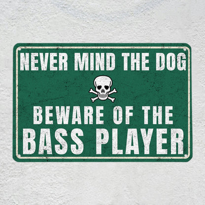 Beware of the Bass Player Metal Sign | Funny Bassist Property Warning & Bass Guitar Decor Plaque Musician Fusion