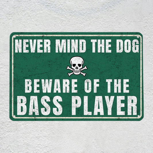 Beware of the Bass Player Metal Sign | Funny Bassist Property Warning & Bass Guitar Decor Plaque Musician Fusion