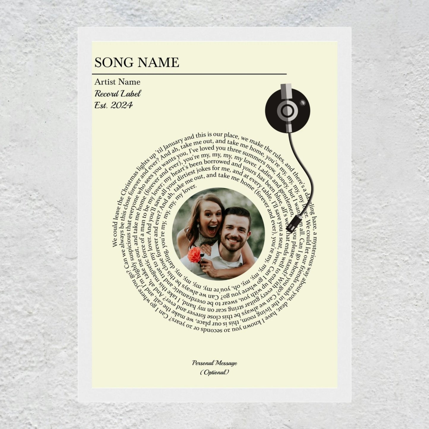 Custom Song Lyrics Poster with Picture | Personalized Wedding Anniversary Gifts & Vinyl Print Art Musician Fusion