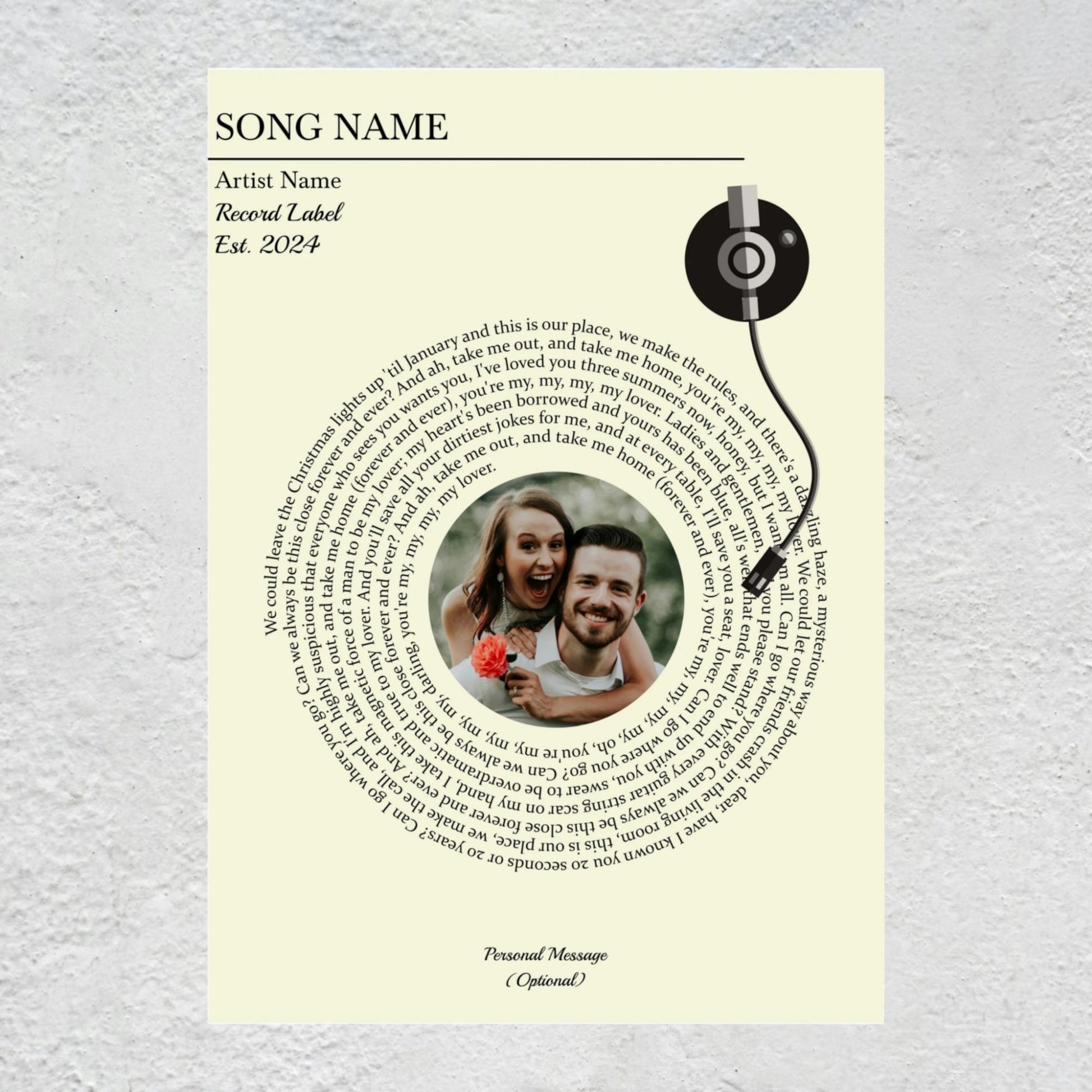 Custom Song Lyrics Poster with Picture | Personalized Wedding Anniversary Gifts & Vinyl Print Art Musician Fusion