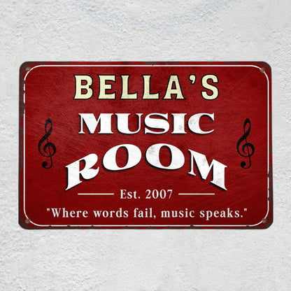 Custom Music Room Sign with Name & Year | Personalized Music Wall Art & Studio Decor Metal Plaque Musician Fusion
