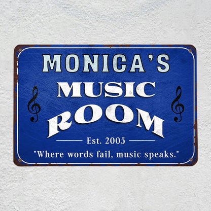 Custom Music Room Sign with Name & Year | Personalized Music Wall Art & Studio Decor Metal Plaque Musician Fusion