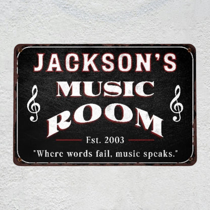 Custom Music Room Sign with Name & Year | Personalized Music Wall Art & Studio Decor Metal Plaque Musician Fusion
