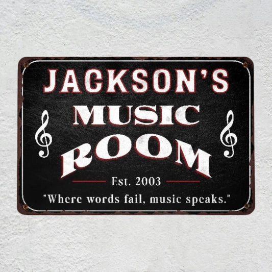 Custom Music Room Sign with Name & Year | Personalized Music Wall Art & Studio Decor Metal Plaque Musician Fusion