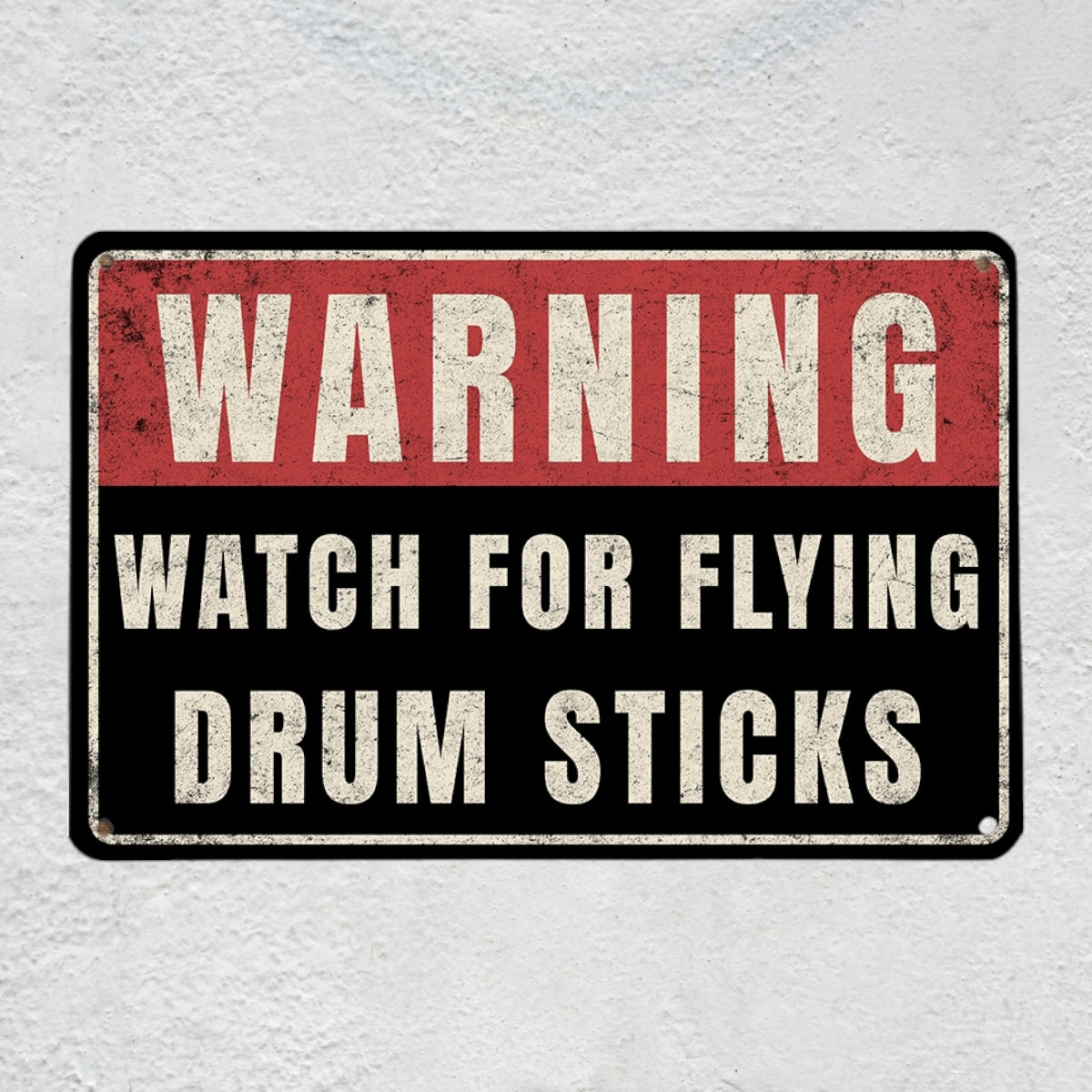 Watch for Flying Drum Sticks Metal Sign | Funny Drummer Gifts & Studio Room Warning Decor Plaque Musician Fusion