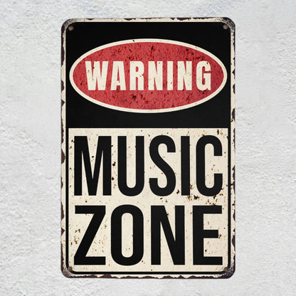 Music Zone Metal Sign | Funny Music Room Decor & Music Studio Plaque Musician Fusion