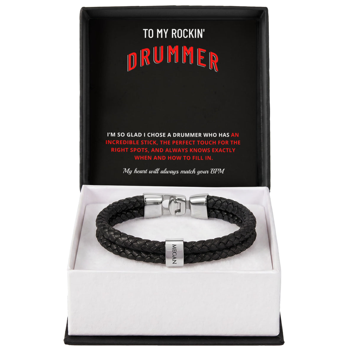 To My Rockin Drummer Braided Leather Bracelet - Funny Gift for Drummer Husband & Boyfriend