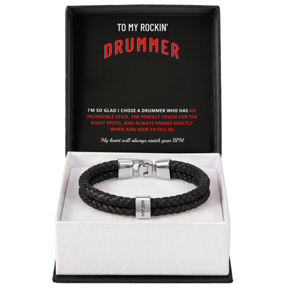 To My Rockin Drummer Braided Leather Bracelet - Funny Gift for Drummer Husband & Boyfriend