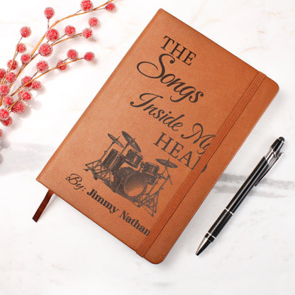 Personalized Drummer Journal | "The Songs Inside My Head" Custom Leather Notebook & Songwriting Gift