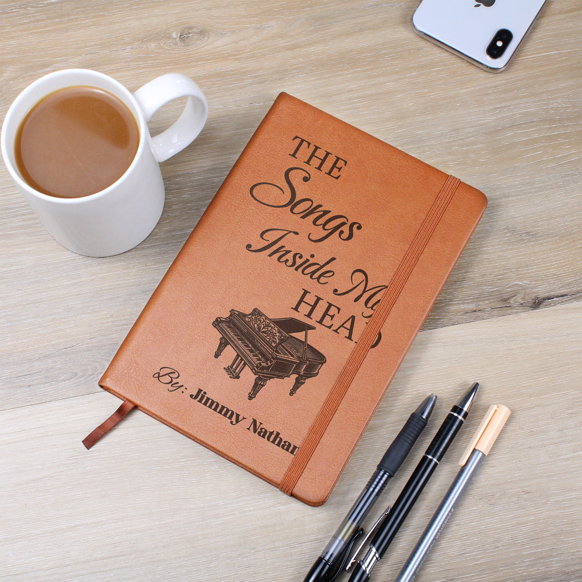 Personalized Pianist Journal | "The Songs Inside My Head" Custom Leather Notebook & Songwriting Gift