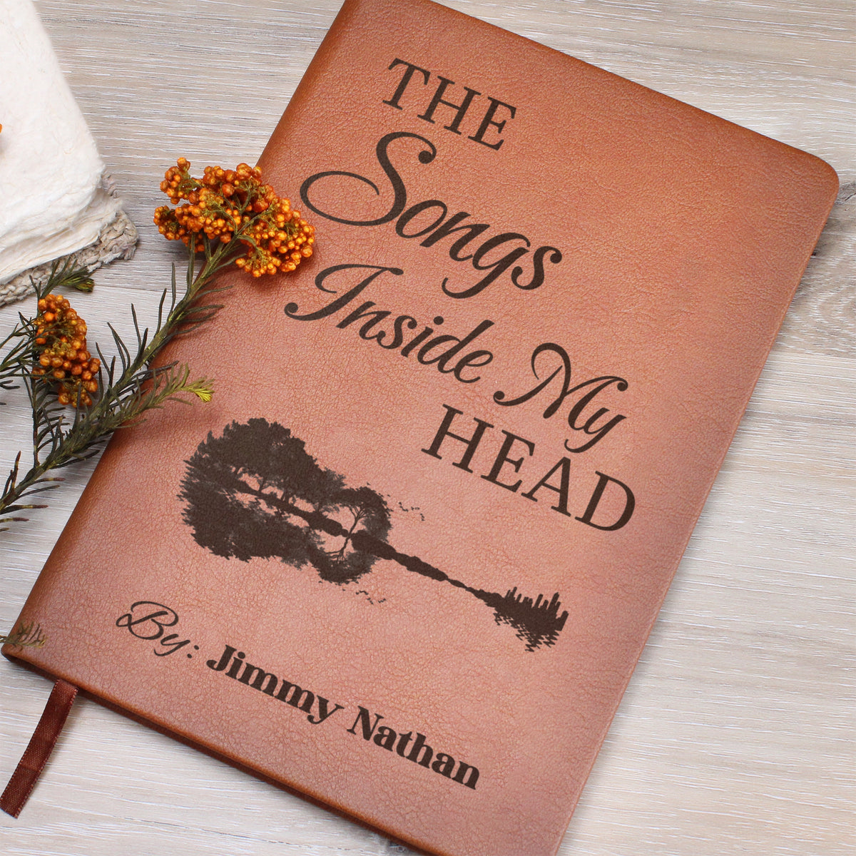 Personalized Guitarist Journal | "The Songs Inside My Head" Custom Leather Notebook & Songwriting Gift