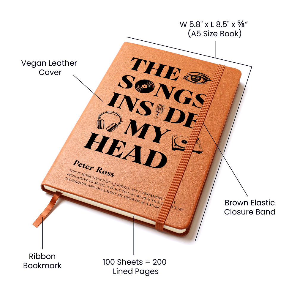 Personalized Musician Journal | "The Songs Inside My Head" Custom Leather Notebook & Songwriting Gift