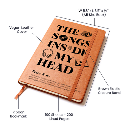 Personalized Musician Journal | "The Songs Inside My Head" Custom Leather Notebook & Songwriting Gift