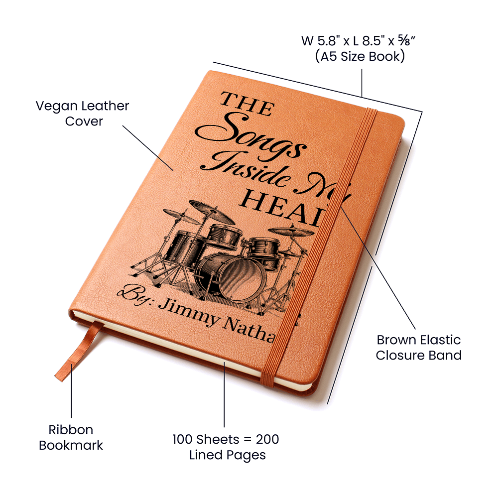 Personalized Drummer Journal | "The Songs Inside My Head" Custom Leather Notebook & Songwriting Gift
