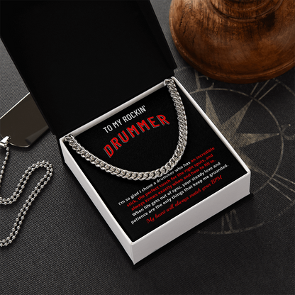 Drummer Husband Boyfriend Gift | "My Heart Matches Your BPM" Custom Message Card Cuban Chain for Him