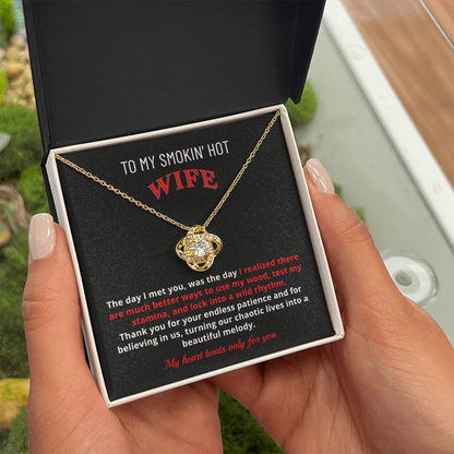 Gift for Drummer's Wife Girlfriend | "Better Ways to Use My Wood" Love Knot Necklace Jewelry Set