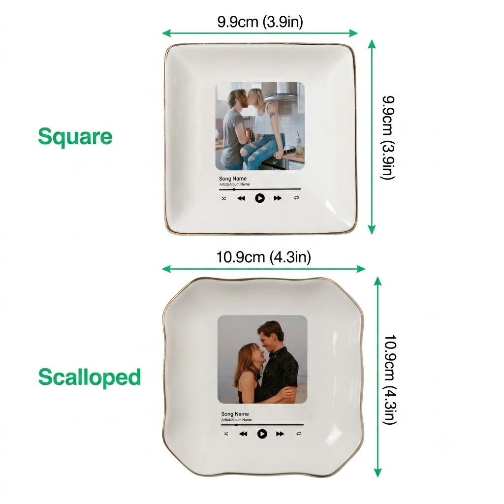 Personalized Anniversary Gift for Husband Wife | Custom Photo Song Jewelry Dish Ceramic Trinket Tray