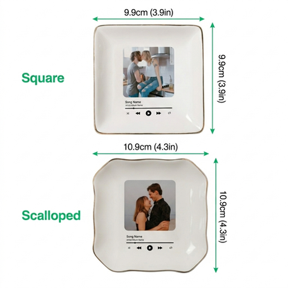 Personalized Anniversary Gift for Husband Wife | Custom Photo Song Jewelry Dish Ceramic Trinket Tray