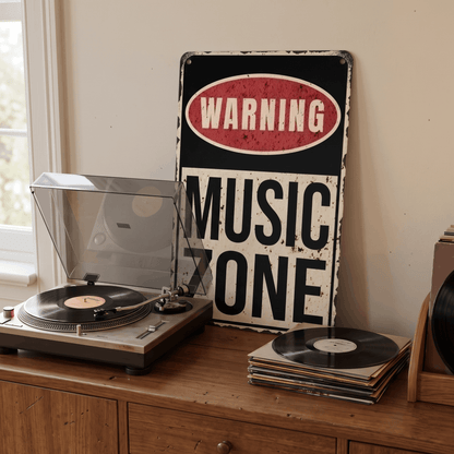 Music Zone Metal Sign | Funny Music Room Decor & Music Studio Plaque